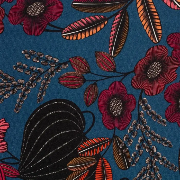 TISSU AU METRE ORPHEE MULTICOLORE FOND BLEU NUIT