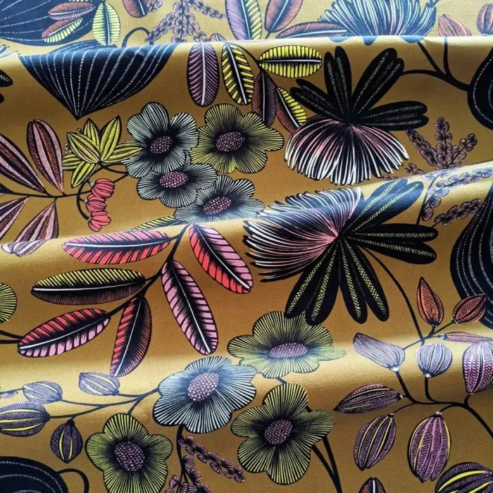 TISSU AU METRE ORPHEE MULTICOLORE FOND KAKI