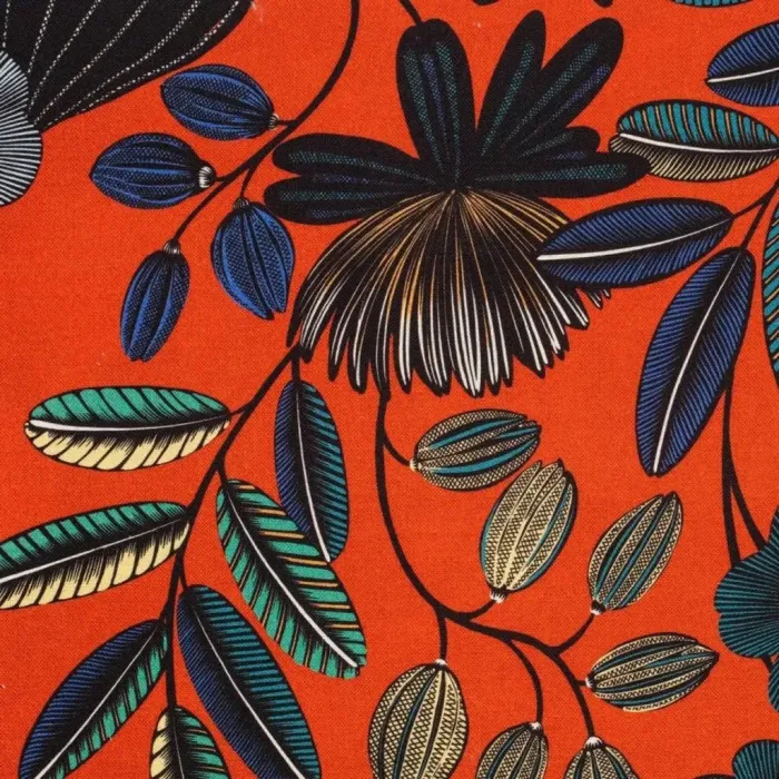 TISSU AU METRE ORPHEE MULTICOLORE FOND ORANGE