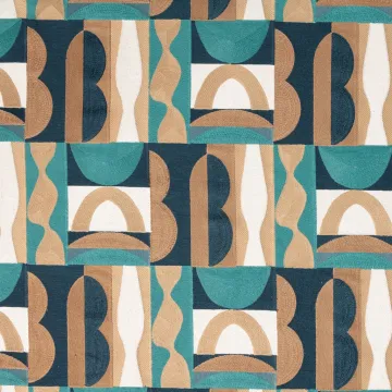 TISSU AU METRE GLAMOUR BRODE BEIGE/BLEU