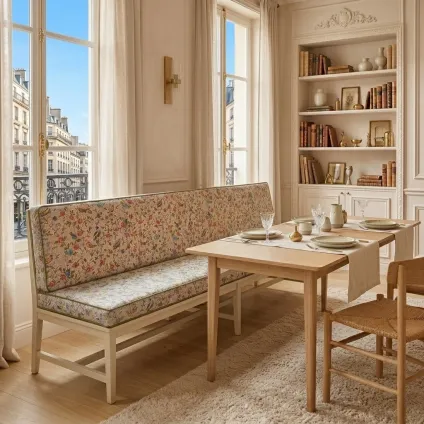 BANQUETTE FLEURS ET OISEAUX