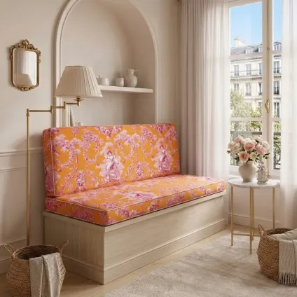 BANQUETTE LUDIVINE ROSE FOND ORANGE (PERCALE)
