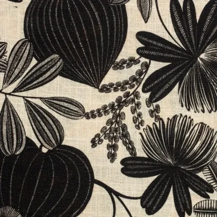 TISSU ORPHEE NOIR FOND VANILLE SUR LIN