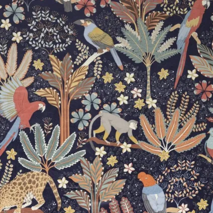 TISSU NOUVEAU MONDE FOND MARINE SUR VELOURS