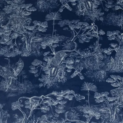 TISSU ANIMALIA FOND BLEU SUR VELOURS